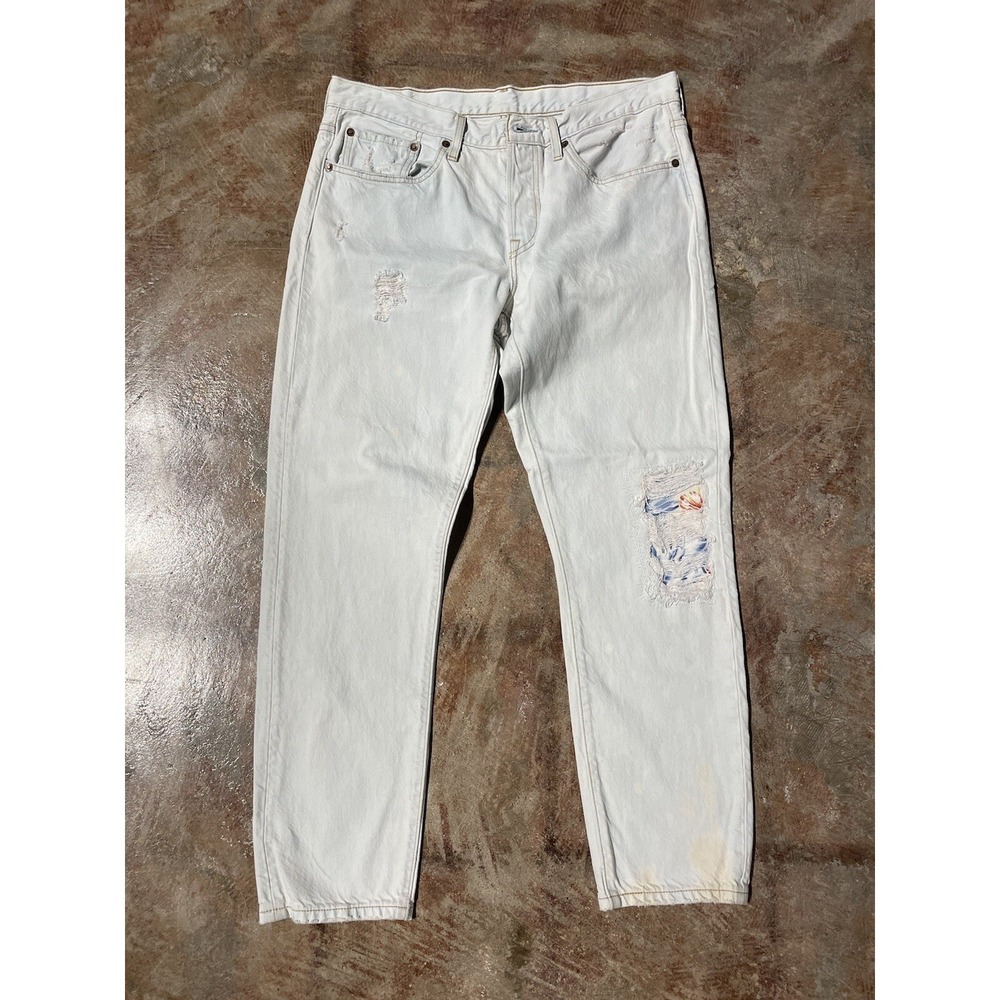 Vintage Levi's 501 T Distressed Light Wash Light Blue Jeans 30W‎ x 28L *